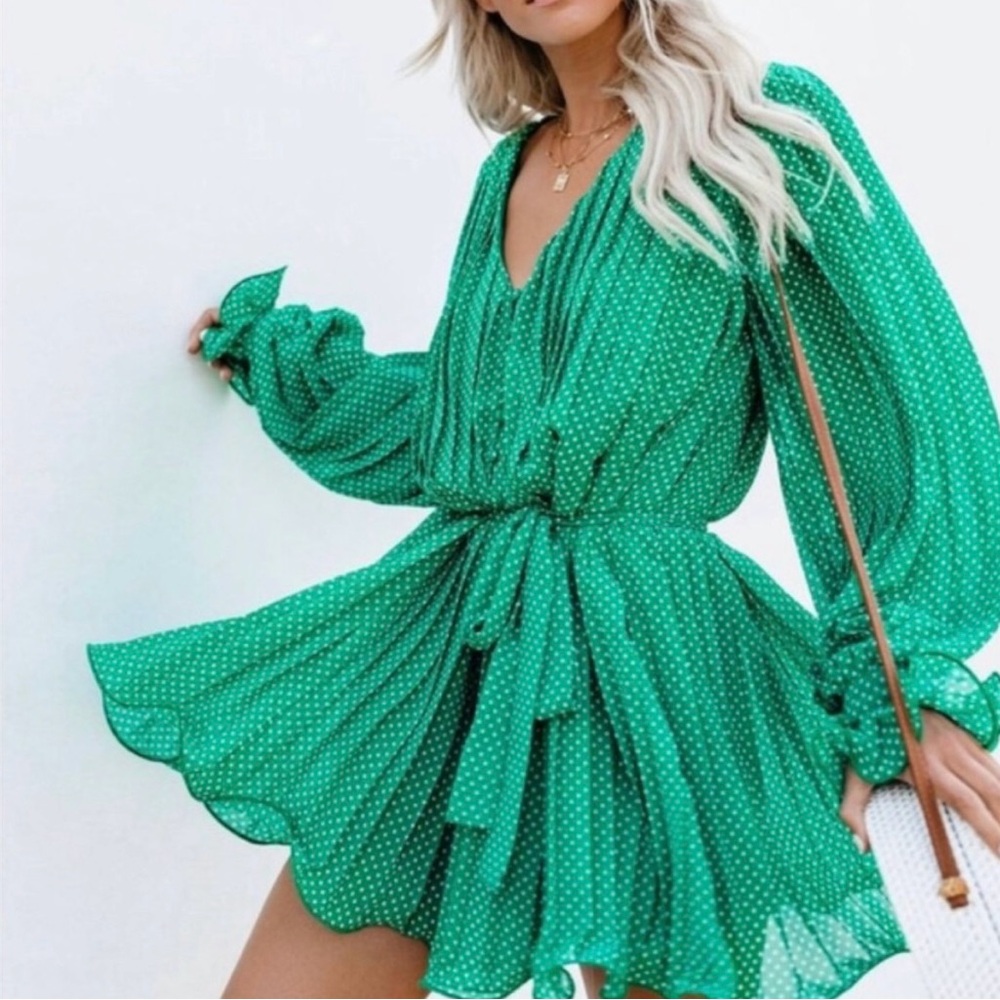 Endless Rose Viera Green polka dot romper